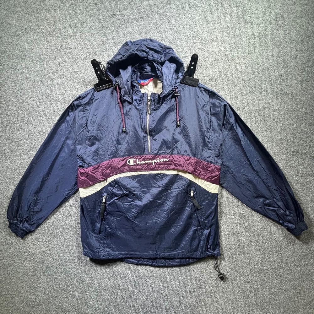 Vintage Champion Windbreaker Jacket Men's Medium Blue Authentic Athletic Apparel